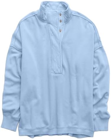 Oversized Henley Neck Sweatshirt - Women's Button Front Casual Pullover Tops - Picture 51 of 88