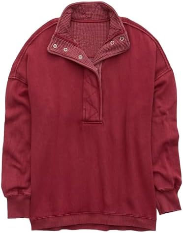 Oversized Henley Neck Sweatshirt - Women's Button Front Casual Pullover Tops - Picture 57 of 88