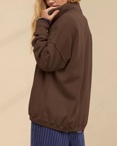Oversized Henley Neck Sweatshirt - Women's Button Front Casual Pullover Tops - Picture 61 of 88
