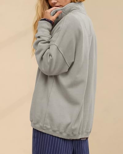 Oversized Henley Neck Sweatshirt - Women's Button Front Casual Pullover Tops - Picture 67 of 88