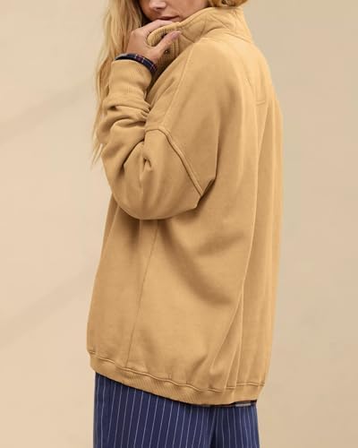 Oversized Henley Neck Sweatshirt - Women's Button Front Casual Pullover Tops - Picture 73 of 88