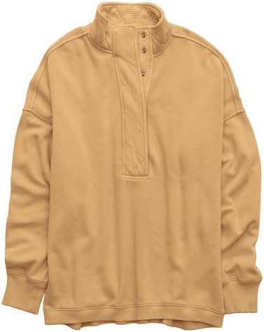 Oversized Henley Neck Sweatshirt - Women's Button Front Casual Pullover Tops - Picture 75 of 88