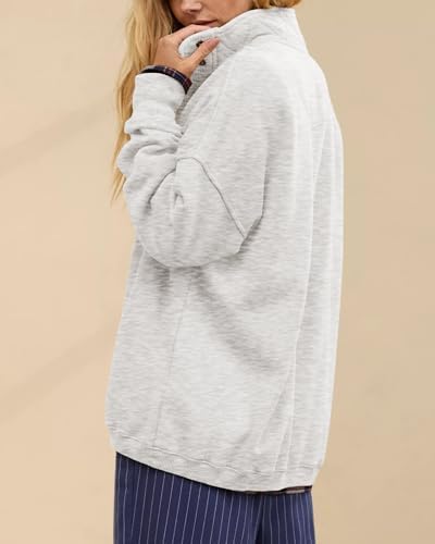 Oversized Henley Neck Sweatshirt - Women's Button Front Casual Pullover Tops - Picture 79 of 88