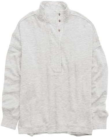 Oversized Henley Neck Sweatshirt - Women's Button Front Casual Pullover Tops - Picture 81 of 88