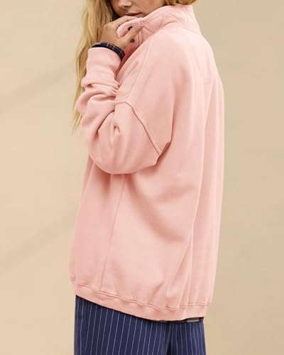 Oversized Henley Neck Sweatshirt - Women's Button Front Casual Pullover Tops - Picture 85 of 88