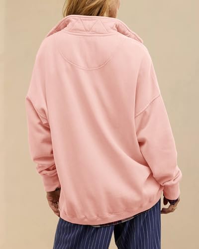 Oversized Henley Neck Sweatshirt - Women's Button Front Casual Pullover Tops - Picture 86 of 88