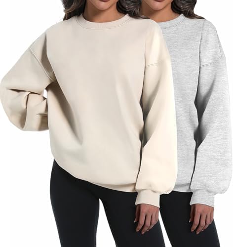 2 Pack Women's Oversized Hoodies - Winter Pullover Crewneck Long Sleeve Tops - Picture 12 of 18