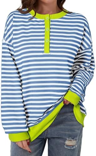 Dokotoo Womens Casual Crewneck Color Block Striped Oversized Sweatshirt Long Sle - Picture 17 of 24