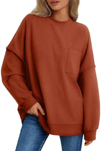 Womens Oversized Crewneck Sweatshirt Spring Winter Long Sleeve Comfy Sweater Top - Picture 11 of 20