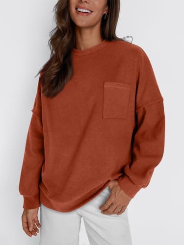 Womens Oversized Crewneck Sweatshirt Spring Winter Long Sleeve Comfy Sweater Top - Picture 12 of 20