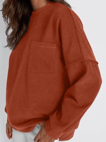 Womens Oversized Crewneck Sweatshirt Spring Winter Long Sleeve Comfy Sweater Top - Picture 15 of 20