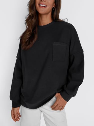 Womens Oversized Crewneck Sweatshirt Spring Winter Long Sleeve Comfy Sweater Top - Picture 17 of 20