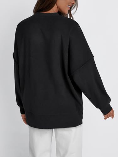 Womens Oversized Crewneck Sweatshirt Spring Winter Long Sleeve Comfy Sweater Top - Picture 19 of 20