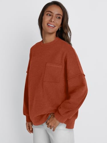 Womens Oversized Crewneck Sweatshirt Spring Winter Long Sleeve Comfy Sweater Top - Picture 13 of 20