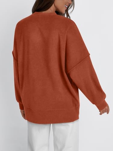 Womens Oversized Crewneck Sweatshirt Spring Winter Long Sleeve Comfy Sweater Top - Picture 14 of 20