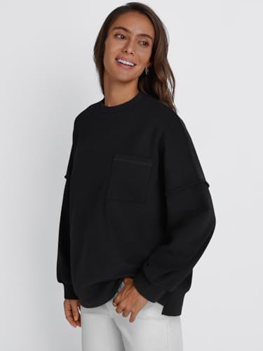 Womens Oversized Crewneck Sweatshirt Spring Winter Long Sleeve Comfy Sweater Top - Picture 18 of 20