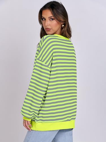 Women's Striped Oversized Crewneck Sweatshirt - Long Sleeve Pullover Trendy Top - Picture 64 of 155