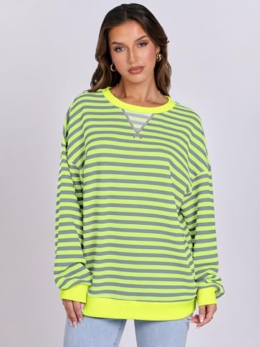 Women's Striped Oversized Crewneck Sweatshirt - Long Sleeve Pullover Trendy Top - Picture 66 of 155