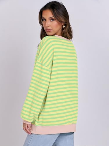 Women's Striped Oversized Crewneck Sweatshirt - Long Sleeve Pullover Trendy Top - Picture 128 of 155