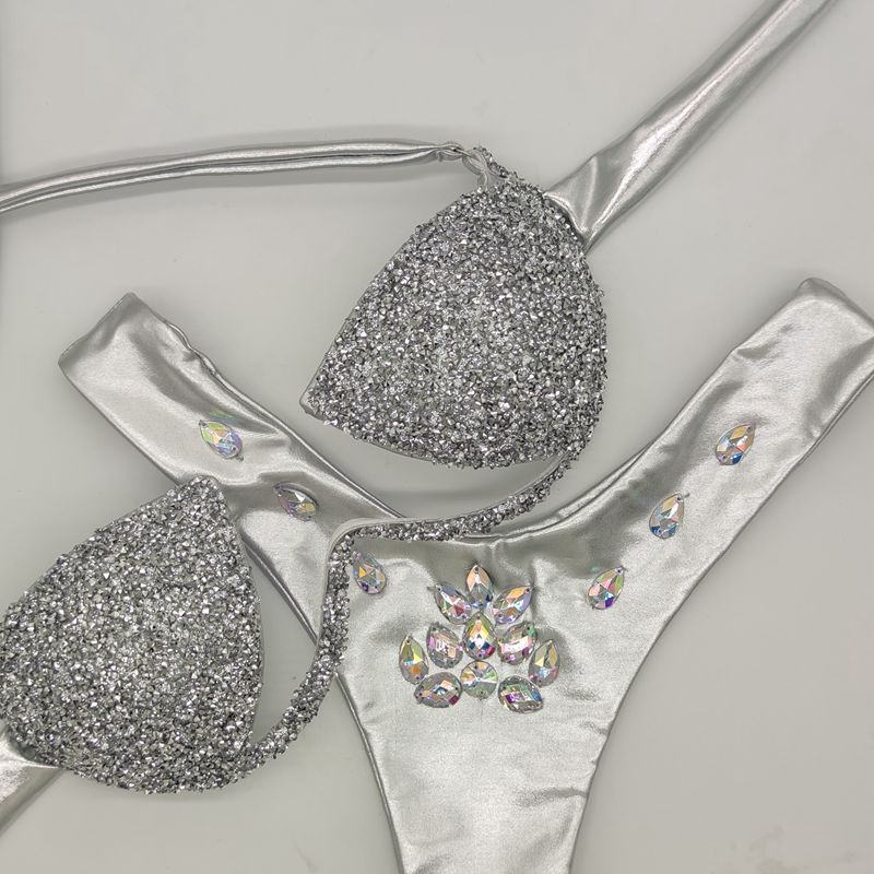 Women's Sexy Diamond Bikini Swimwear Suit Rhinestone Nightclub Beach Swimsuit - Picture 7 of 8