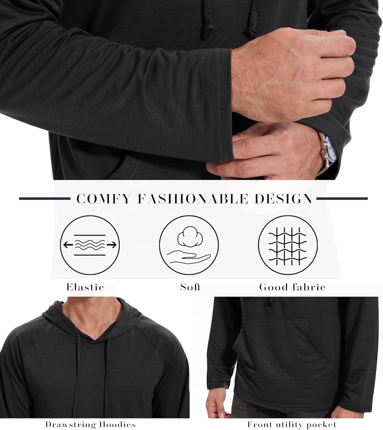 Men's Performance Fleece Hoodie Gym Workout Pullover Quick-Dry Long Sleeve - Picture 22 of 53