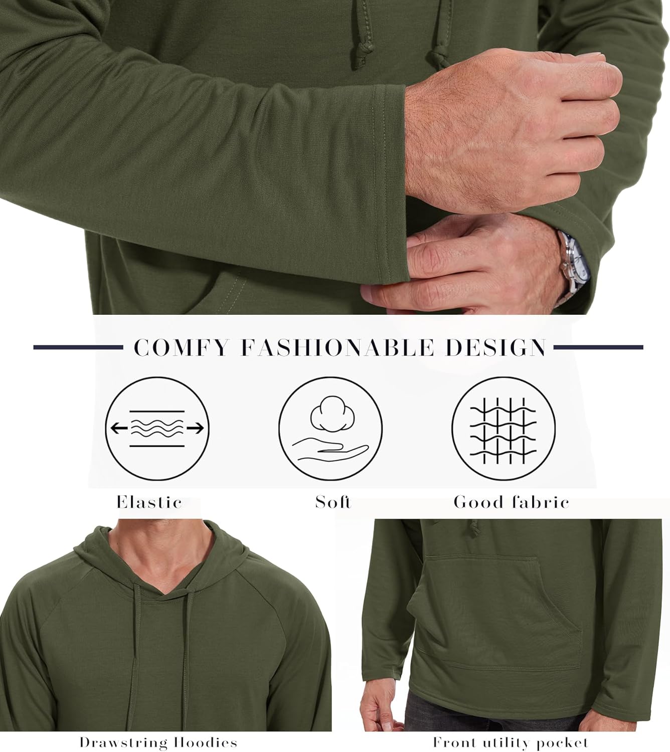 Men's Performance Fleece Hoodie Gym Workout Pullover Quick-Dry Long Sleeve - Picture 28 of 53