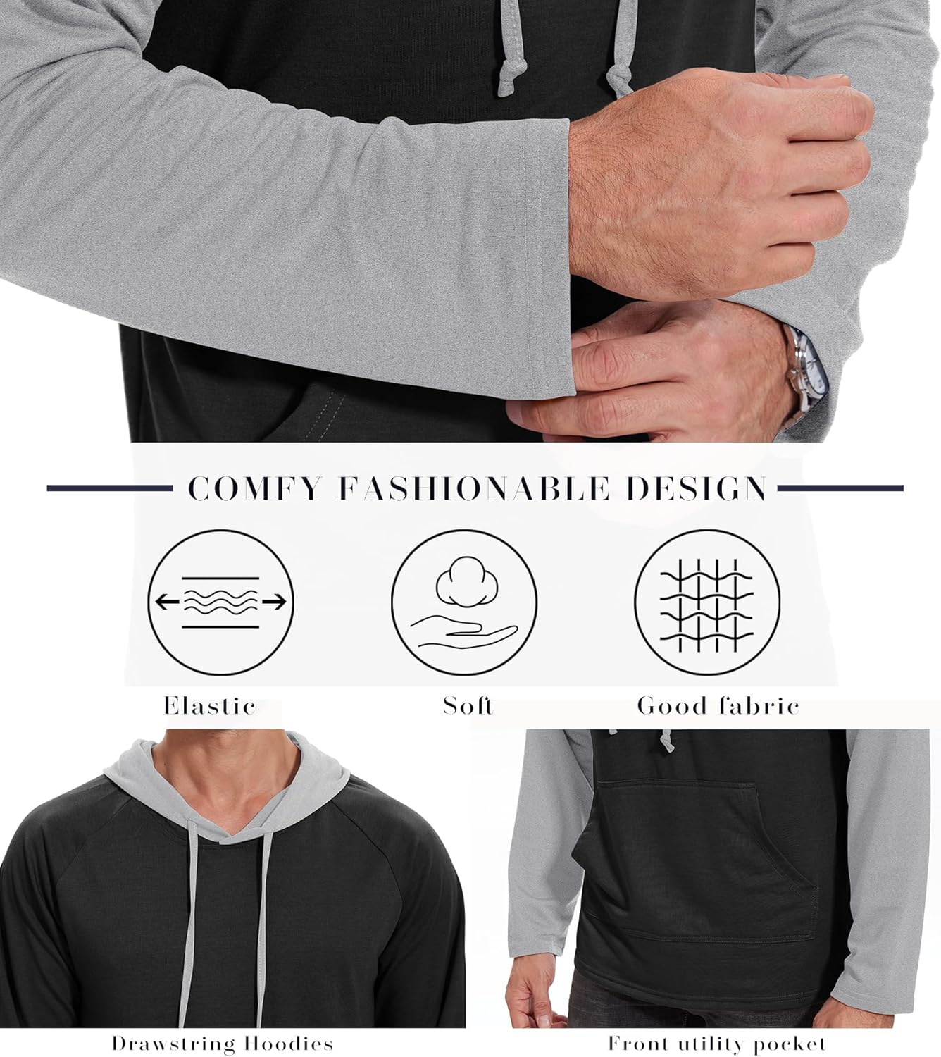 Men's Performance Fleece Hoodie Gym Workout Pullover Quick-Dry Long Sleeve - Picture 34 of 53