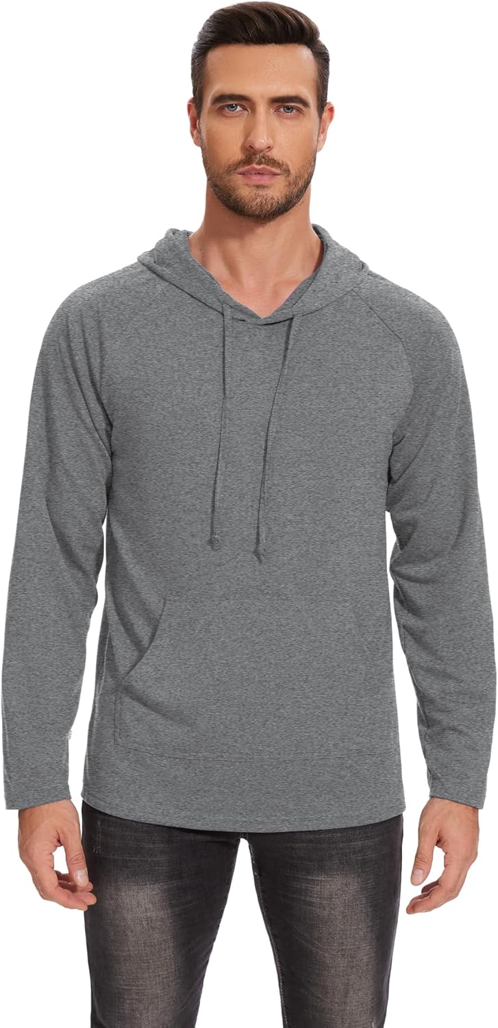Men's Performance Fleece Hoodie Gym Workout Pullover Quick-Dry Long Sleeve - Picture 37 of 53