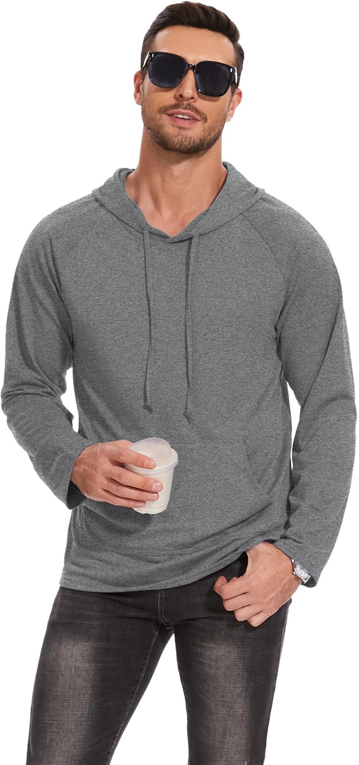 Men's Performance Fleece Hoodie Gym Workout Pullover Quick-Dry Long Sleeve - Picture 38 of 53