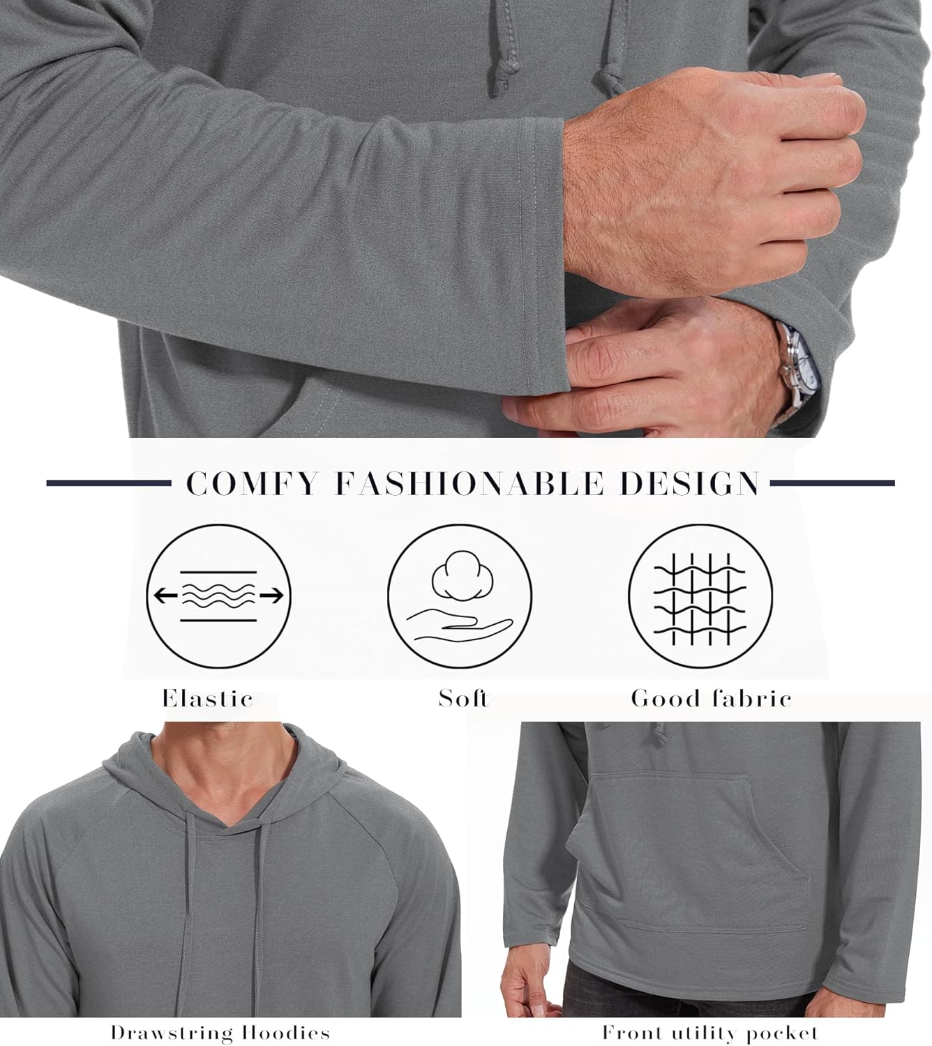 Men's Performance Fleece Hoodie Gym Workout Pullover Quick-Dry Long Sleeve - Picture 40 of 53