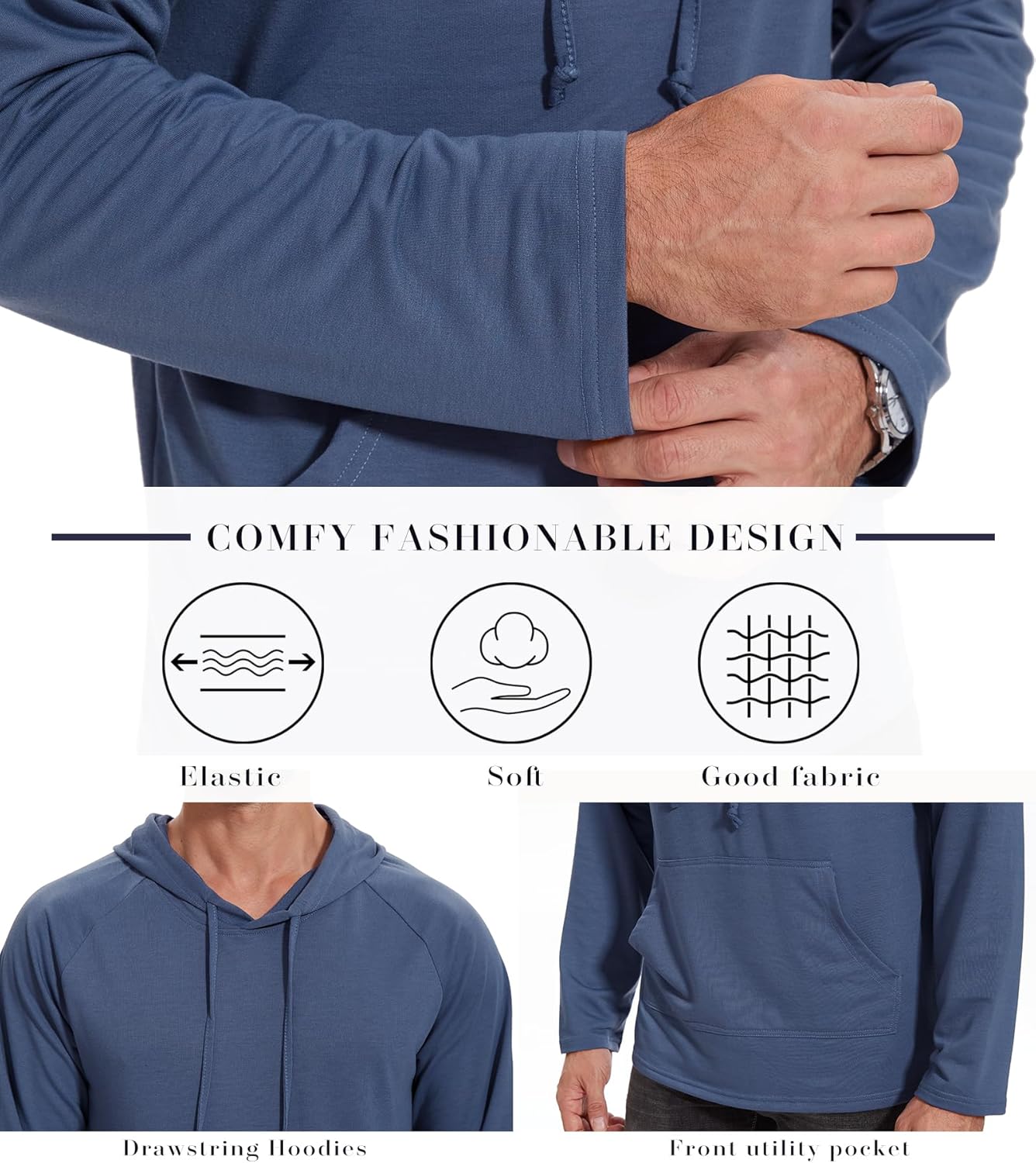 Men's Performance Fleece Hoodie Gym Workout Pullover Quick-Dry Long Sleeve - Picture 46 of 53