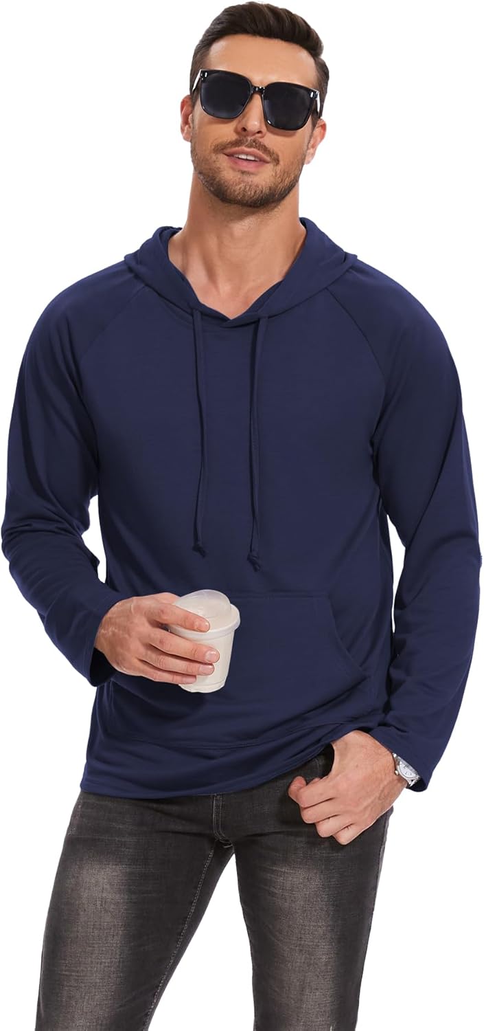Men's Performance Fleece Hoodie Gym Workout Pullover Quick-Dry Long Sleeve - Picture 50 of 53