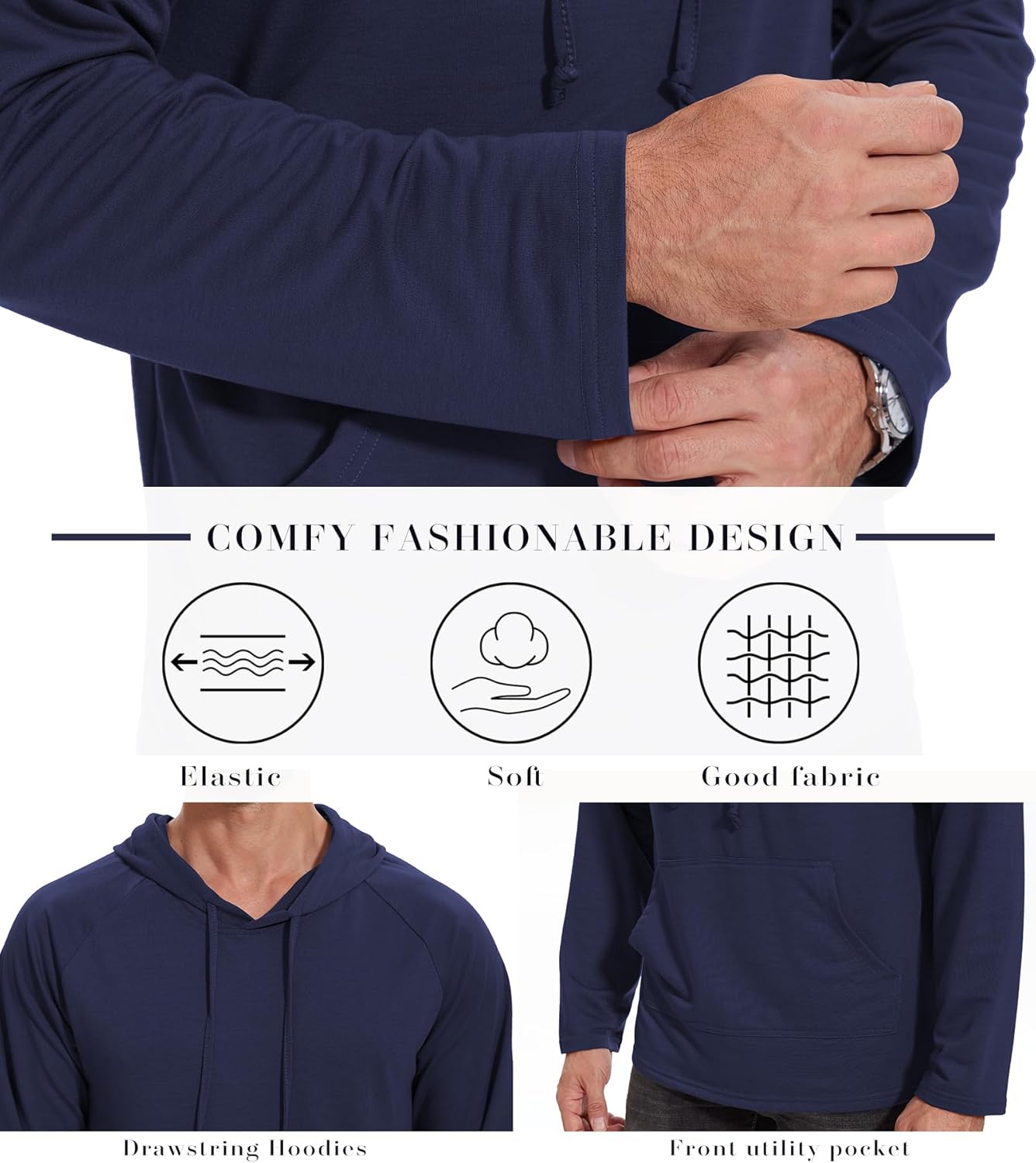 Men's Performance Fleece Hoodie Gym Workout Pullover Quick-Dry Long Sleeve - Picture 52 of 53
