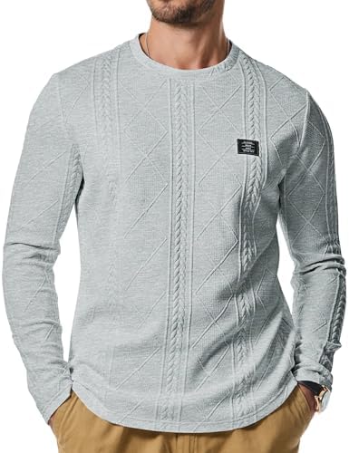 Men's Cotton Blend Knit Shirt Long Sleeve Crew Neck Casual Urban Basic Tee - Picture 15 of 16