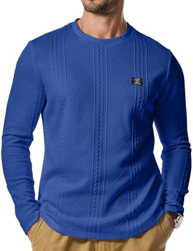 Men's Cotton Blend Knit Shirt Long Sleeve Crew Neck Casual Urban Basic Tee - Picture 11 of 16