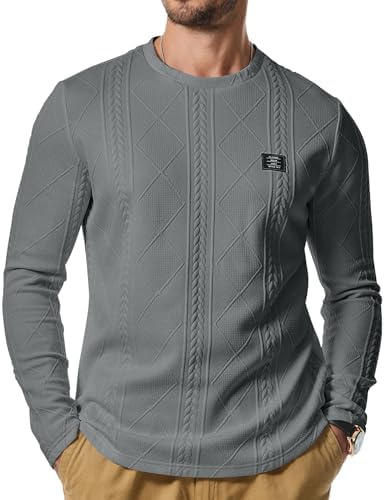 Men's Cotton Blend Knit Shirt Long Sleeve Crew Neck Casual Urban Basic Tee - Picture 12 of 16
