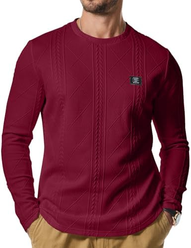 Men's Cotton Blend Knit Shirt Long Sleeve Crew Neck Casual Urban Basic Tee - Picture 13 of 16