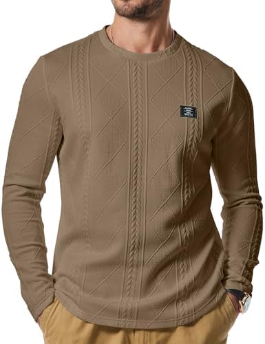 Men's Cotton Blend Knit Shirt Long Sleeve Crew Neck Casual Urban Basic Tee - Picture 16 of 16