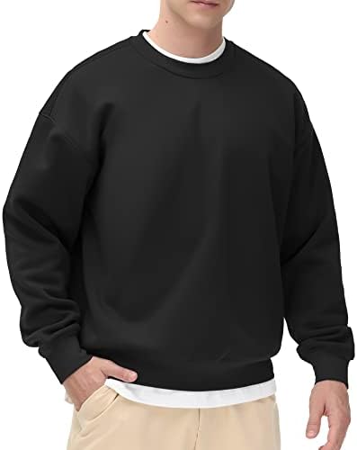 Men's Thick Fleece Crewneck Sweatshirt - Soft Loose Fit Basic Pullover Winter - Picture 14 of 58