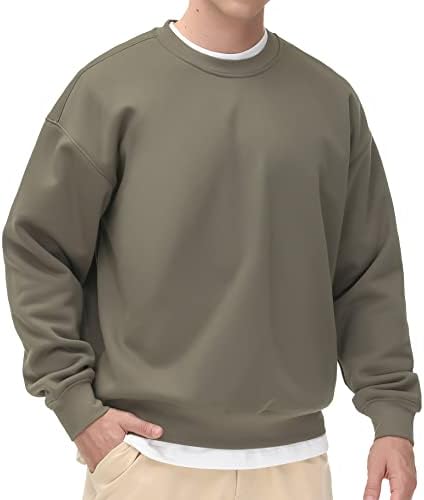 Men's Thick Fleece Crewneck Sweatshirt - Soft Loose Fit Basic Pullover Winter - Picture 34 of 58