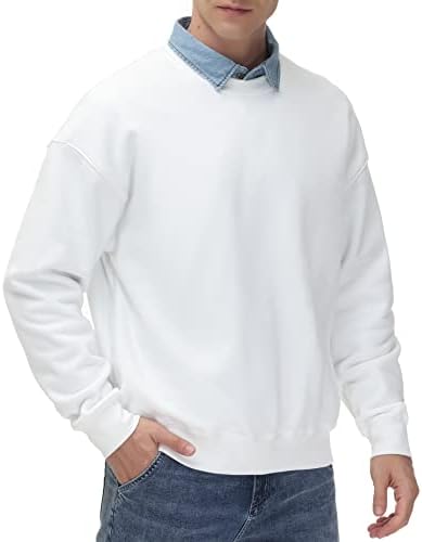 Men's Thick Fleece Crewneck Sweatshirt - Soft Loose Fit Basic Pullover Winter - Picture 44 of 58