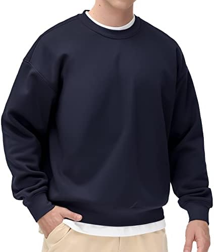 Men's Thick Fleece Crewneck Sweatshirt - Soft Loose Fit Basic Pullover Winter - Picture 51 of 58