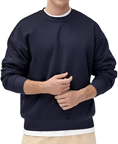 Men's Thick Fleece Crewneck Sweatshirt - Soft Loose Fit Basic Pullover Winter - Picture 52 of 58