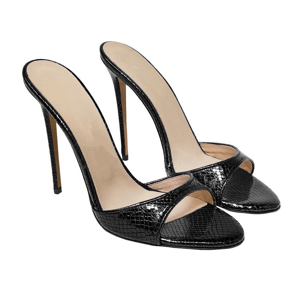 Women Slip On Summer Sandals Open Toe High Stiletto Heels Mules Slippers Shoes - Picture 9 of 12