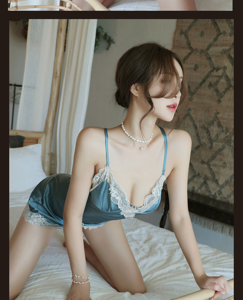 Lace Nightgown Pajama Short V-Neck Backless Sexy Camisole Skirt - Bild 23 von 25