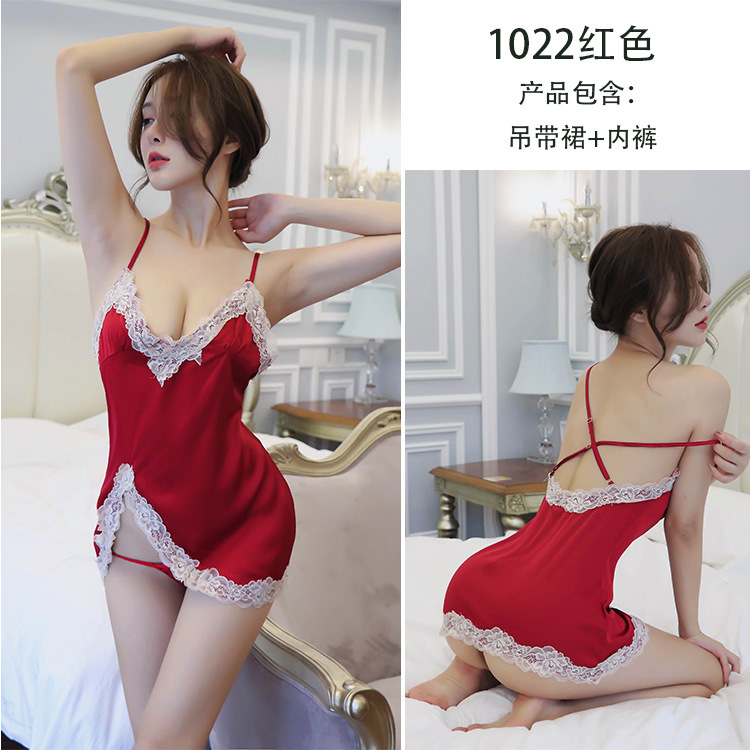 Lace Nightgown Pajama Short V-Neck Backless Sexy Camisole Skirt - Bild 10 von 25