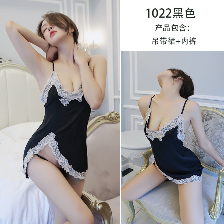 Lace Nightgown Pajama Short V-Neck Backless Sexy Camisole Skirt - Bild 14 von 25