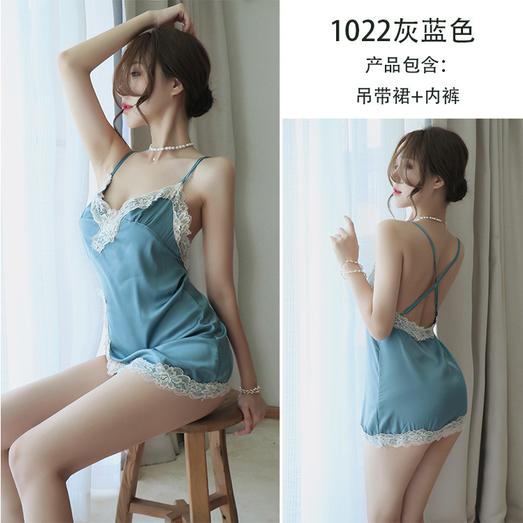 Lace Nightgown Pajama Short V-Neck Backless Sexy Camisole Skirt - Bild 22 von 25