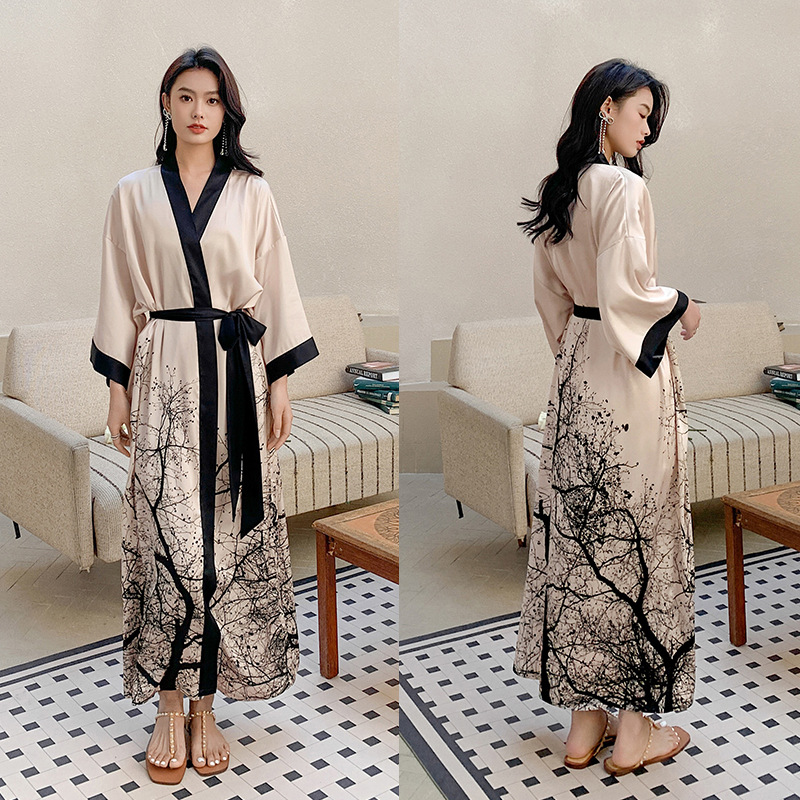 Satin Sleepwear Women Summer Luxury 3/4 Sleeve Nightgown Bathrobe Plus Size - Picture 7 of 52