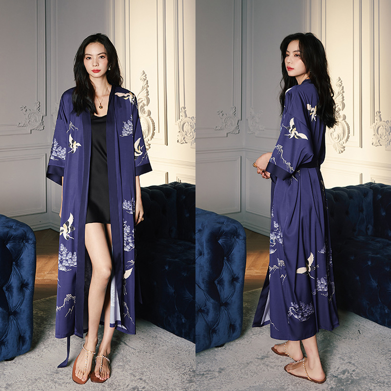 Satin Sleepwear Women Summer Luxury 3/4 Sleeve Nightgown Bathrobe Plus Size - Picture 9 of 52